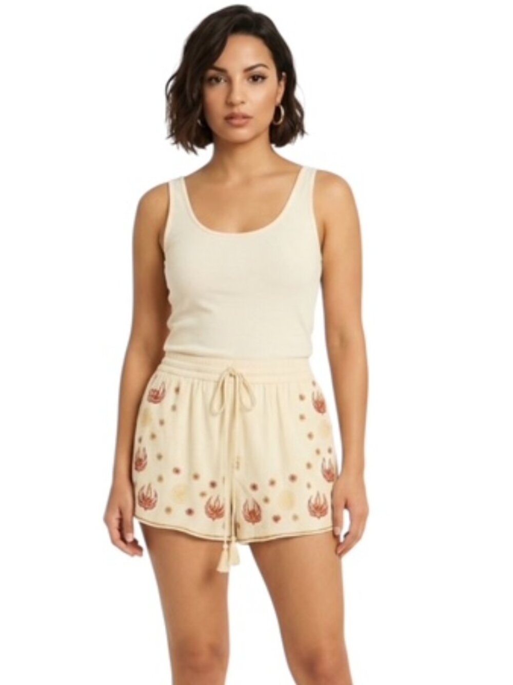 Rachel Zoe XS Silk Blend Ecru Stephanie Embroidered Shorts NWT